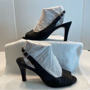 Mootsies Tootsies Black Satin Sling Back, Peep Toe, High Heels Sz 10